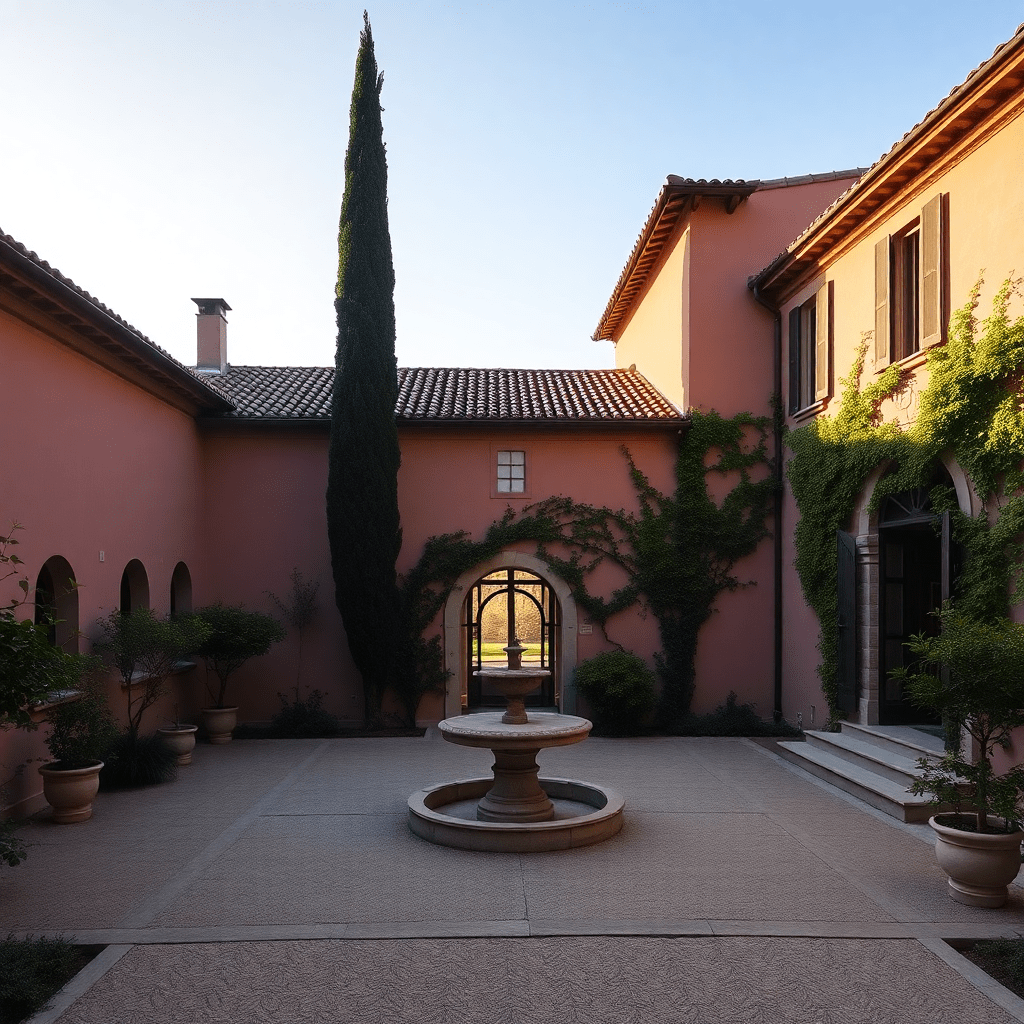 Italian villa courtyard with morning light