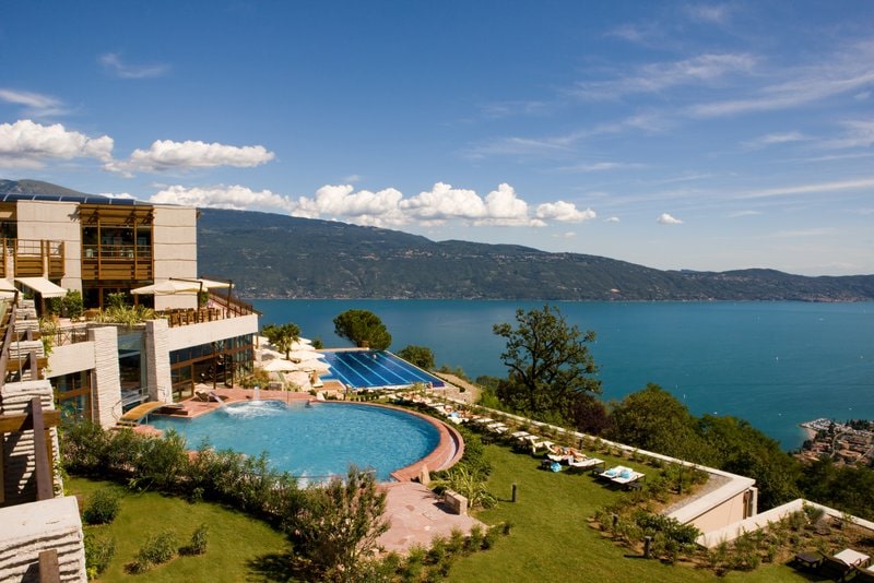 Lefay Resort & Spa Lago di Garda, infinity pool overlooking lake and mountains